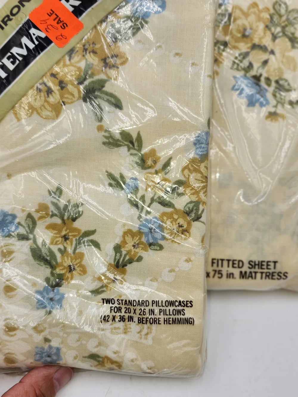Lot Tastemaster vintage floral blue biege FULL sheet flat fitted pillowcase
